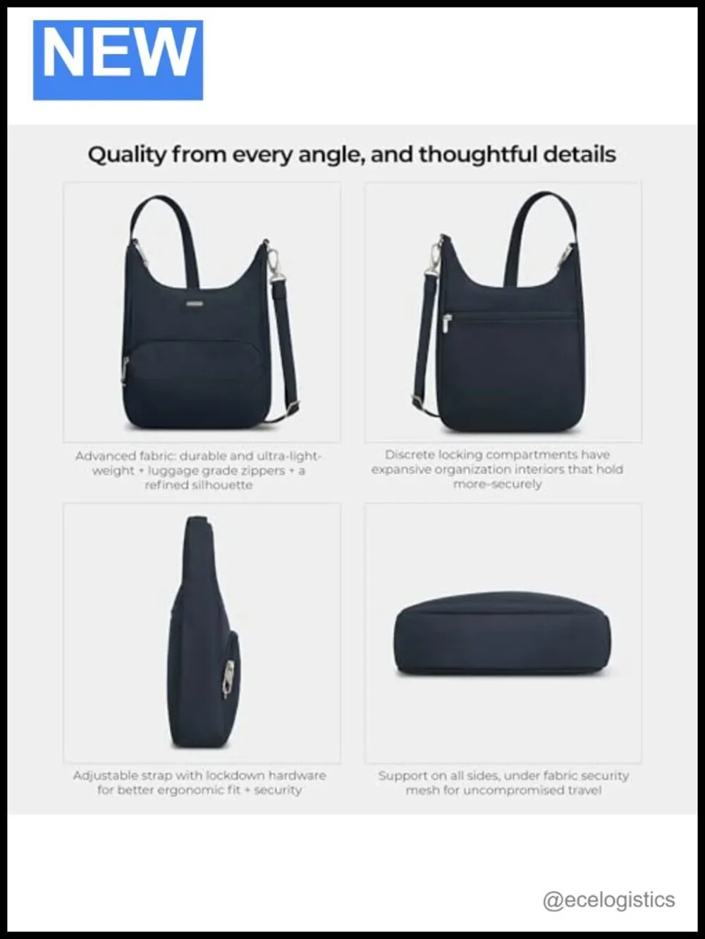 Anti-Theft Classic Essential Messenger Bag with RFID Locking Zippers